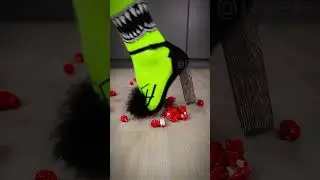 Black high heels smash some red chips #asmr