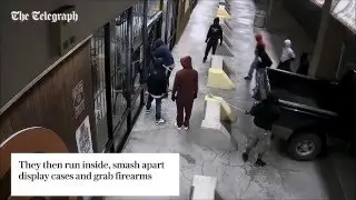 Dramatic smash and grab gun store robbery caught on camera