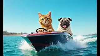 Pug and cat on a boat ride