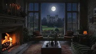🌙 Fireplace & Moonlit Castle Night Ambience | Relaxing Sleep & Reading Atmosphere | No Ads 🔥