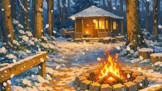 🌲 Cozy Cabin Interior ❄️ Snowfall Outside | Fireplace Ambience | 1 Hour Relaxing AI Video