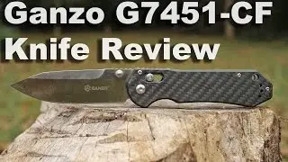 Ganzo G7451-CF Carbon Fiber Scaled Pocket Knife Review.  440c Steel, 3.6 inch blade, under $20