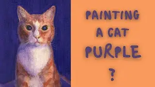 Watercolor on wood mini Cat painting ~ complementary color palette