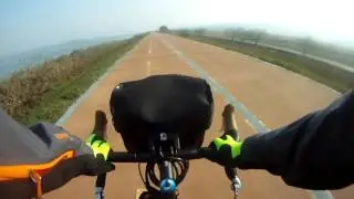 Riding along duck blinds - Geumgang Bicycle Path, South Korea