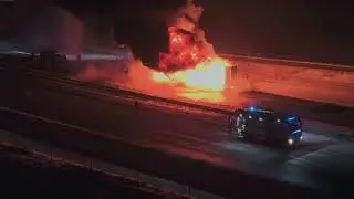 Pożar naczepy autostrada A2 381km. Łódzkie. #Pożar ciężarówki 13.01.2026