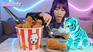 Crispy  chicken(not KFC) spicy ramen (not Buldak) coke cola, and sweet jelly dessert mukbang