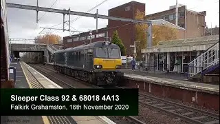 Sleeper Class 92 at Falkirk Grahamston | 92014 0Z91 & 68018 4A13: 16/11/20