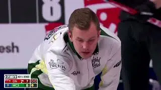 #AGITopShots - 2023 Tim Hortons Brier - Ontario's Mike McEwen makes an in-off