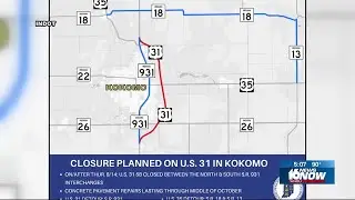 Southbound lanes of US 31 to close near Kokomo for next couple of months