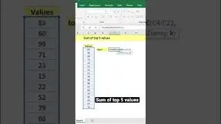 #shorts | Sum of Top 5 Values in #excel