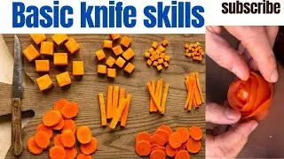 Basic Knife Skills, types of cutting shapes size classic precision cut carrots. vegetables culinary