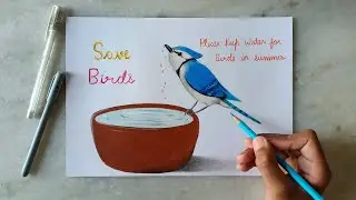 How to draw Bird drinking water step by step | save bird save nature drawing
