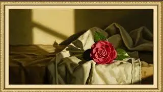 Cozy European Winter Still Life | Camellia on Folded Linen | Painterly Oil TV Art