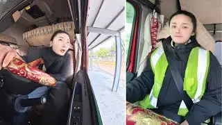 Female Truck Driver Lanlan Maneuvering Her Rig and Navigating Yard Traffic While Docking for Parking