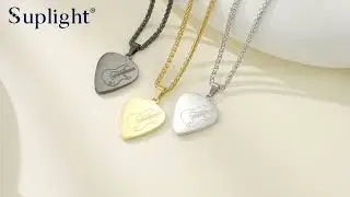 Suplight Stainless Steel Black Guitar Pick Necklace for Men