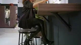 Schuller bar table console with onyx black  Sage green matt with wooden effect.