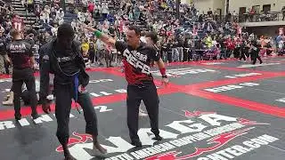 Blue Belt Uses De La Riva Guard To Get To Armbar In BJJ Match. Naga ATL March 2023