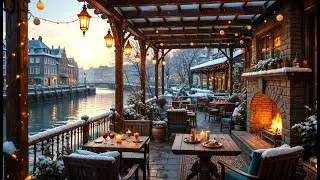 Relaxing Jazz Coffee Shop Ambience in January | Waterfront Caf&eacute; with Cozy Fireplace for Focus-Study