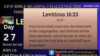 DAY 27: LEVITICUS 15 - 18 || JOIN LIVE BIBLE READING CHALLENGE 2026 || Finish the bible by Oct 26 ||