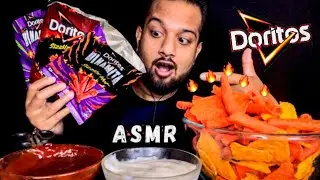 ASMR DORITOS FAMIN HOT SPICY CHIPS WITH SOUR CREAM & SALSA SAUCE | CRUNCHY EATING SOUNDS MUKBANG