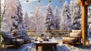 Cozy chalet on a sunny winter morning ❄️ Snowfall, brook & winter bird sounds