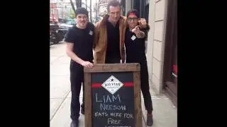 Sandwich Shop Sign Says Liam Neeson Eats Here For Free&mdash;and He Shows Up to Collect