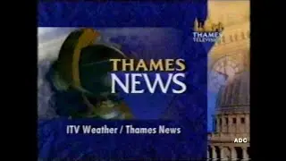 Thames trailers, links announcer Mark Lipscomb, weather & Thames News 13th May 1992