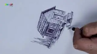 Ink Cabin Sketch in Nature &ndash; SSM Art | Relaxing Pen Drawing for Art Lovers
