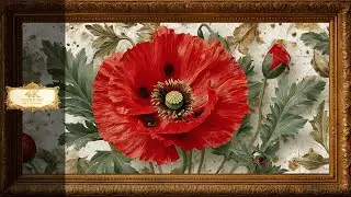 Elegant Poppy Flower Painting 4K | Luxury Gold Frame Static TV Display | No Music