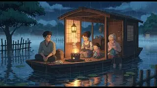 Rain After the Monsoon 🌧️ Cozy Family Night on a Floating Village Boat | Ghibli-Style ASMR