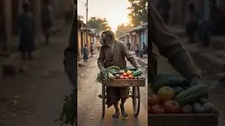 one monkey selling the fruits and vegetables in village so hard working monkey 🐵🐒🥺💯😭🙏🏻 #fruitmarket