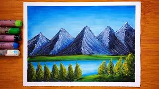Oil Pastel Drawing | Easy Mountain Scenery Step by Step for Beginners