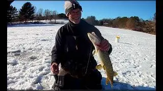 Gant Outdoors. Lots of tip up fishing action / fun on Dutch Hollow Lake. Sauk County, Wisconsin.
