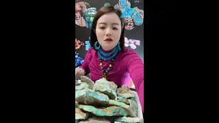250502-1 Natural raw turquoise wool material, with a warm texture, interwoven with blue-green