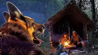 First Bushcraft Overnight in All-Natural Shed / Jäger Explores with Dogcam...