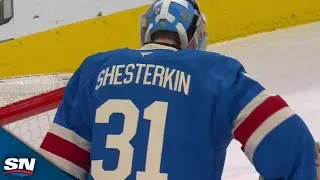 Rangers' Igor Shesterkin Slides Across Crease For Brilliant Blocker Save