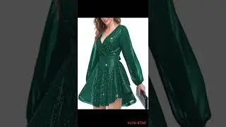 Women's V Neck Short Sequin Dress Sexy Long Sleeve Cocktail Mini Shift Dresses &lrm;@Afestivecollection.