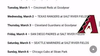 Arizona Diamondbacks 2022 Spring Training Schedule