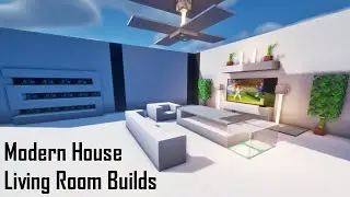 Minecraft 1.18 Modern House Living Room Builds : TV Setup, Sofa, Coffee Table, Book Shelf #minecraft