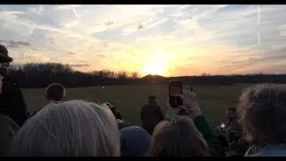 Breathtaking sun sets in alignment with ancient mound. Angel mounds solstice.