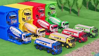 Transport With COLORS - RENAULT MIXER TRUCK and VOLVO DUMP TRUCK with FLATBED TRAILER TRUCK - FS22