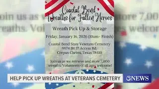 Volunteers needed to help pick up 7,000 wreaths at Coastal Bend veterans cemetery