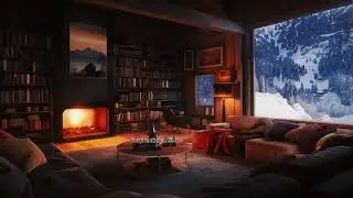 Blizzard Sounds in Warm Fireplace Ambience/Cozy Winter Cabin, Fireplace Sound & Snow Mountain View