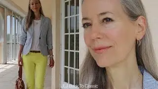 Preppy Seersucker Jacket, Yellow Skinny Jeans, Coach Satchel  OOTD / Classic Fashion, Style Over 40