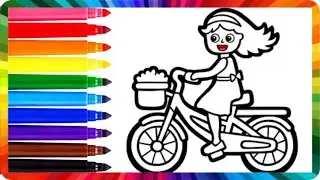 Girl Riding a Bike Drawing, Painting, Coloring for Kids & Toddlers | How to Draw, Paint