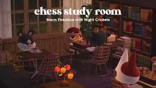 asmr chess study room ♟️ fire crackling, crickets, page flips, ac ambience 🍂