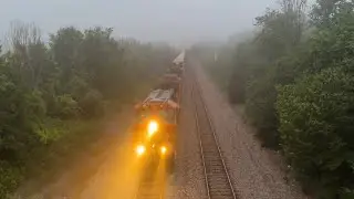 Eastbound BNSF Z Train RACING Past A Wooden Train Bridge Around Gibbs, MO Out Of Dense Fog!!!!