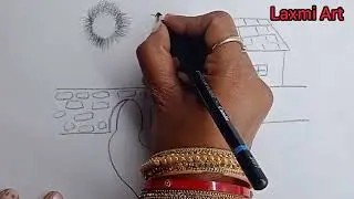 सरल और सुंदर गाँव का सीनरी ड्रॉइंग | Easy Village Scenery Drawing Step by Step