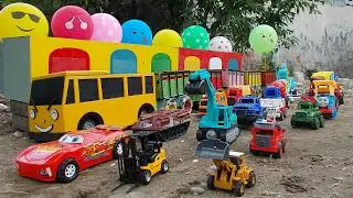 Amazing !! Playing Long Trucks Unloading Excavators, Racing Cars, Sand Trucks, Bulldozers, Tank #05