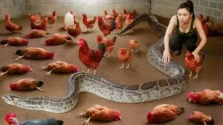 Giant python invades chicken farm and female hunter's unexpected action | L&yacute; Thị Hoa